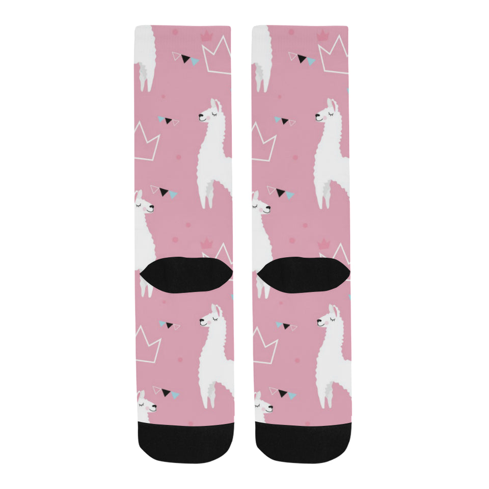 Llama Alpaca pink background Crew Socks