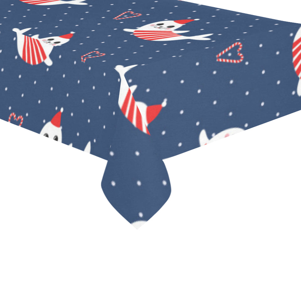 Cute sea lion seal christmas hat candy cane heart Tablecloth