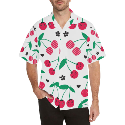 cherry pattern white background Men's All Over Print Hawaiian Shirt