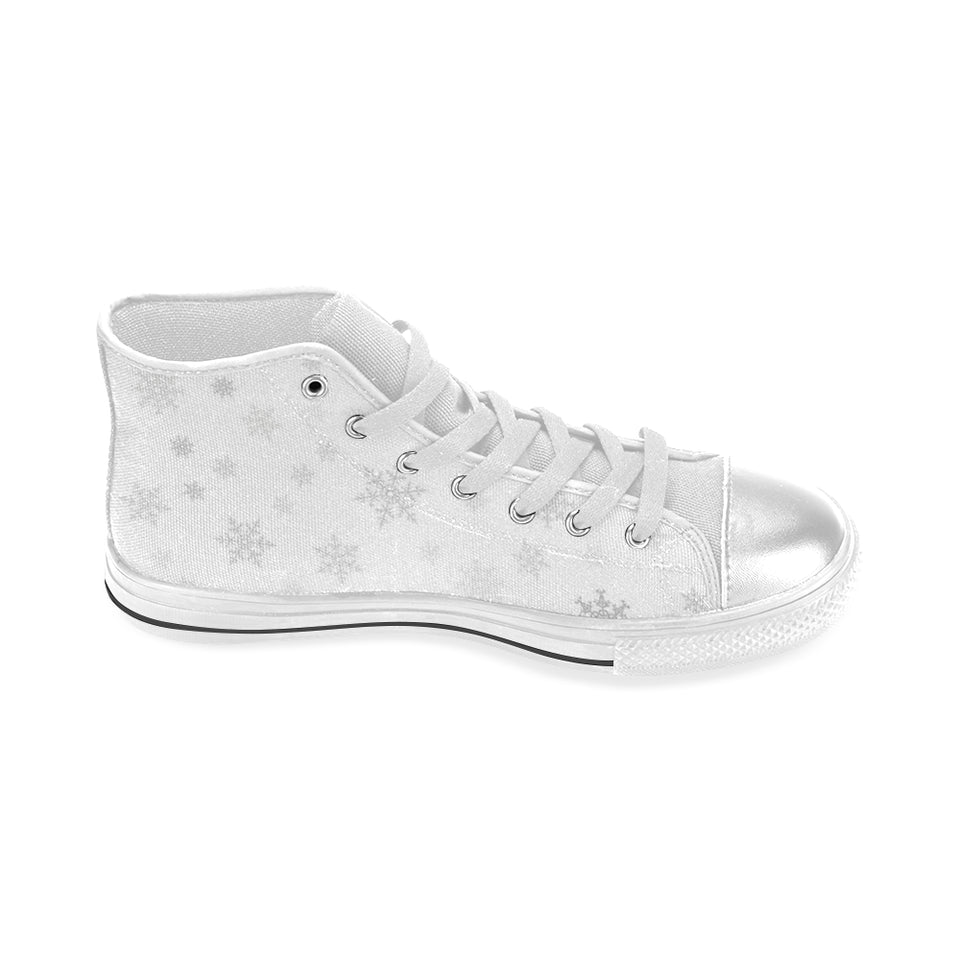 Snowflake pattern white background Women's High Top Canvas Shoes White