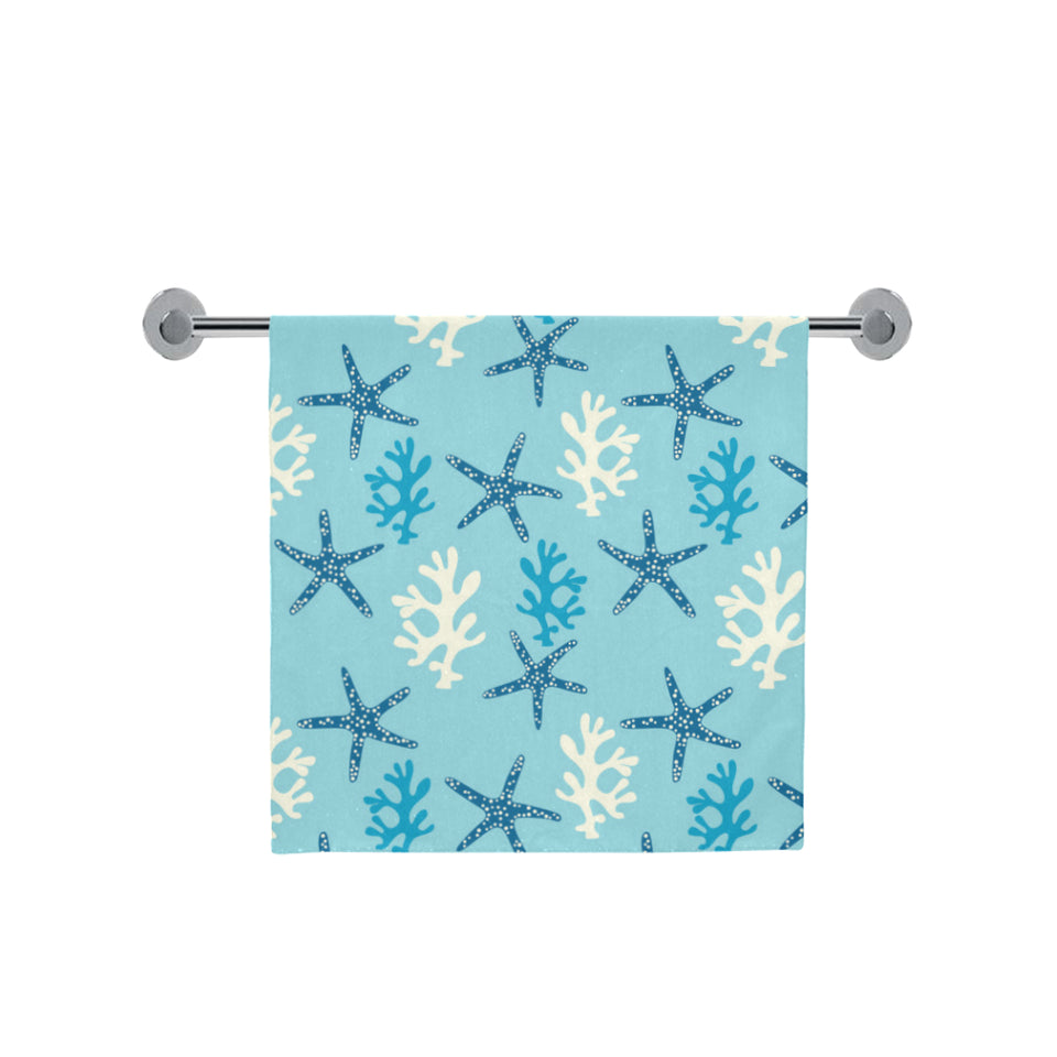 Blue starfish coral reef pattern Bath Towel