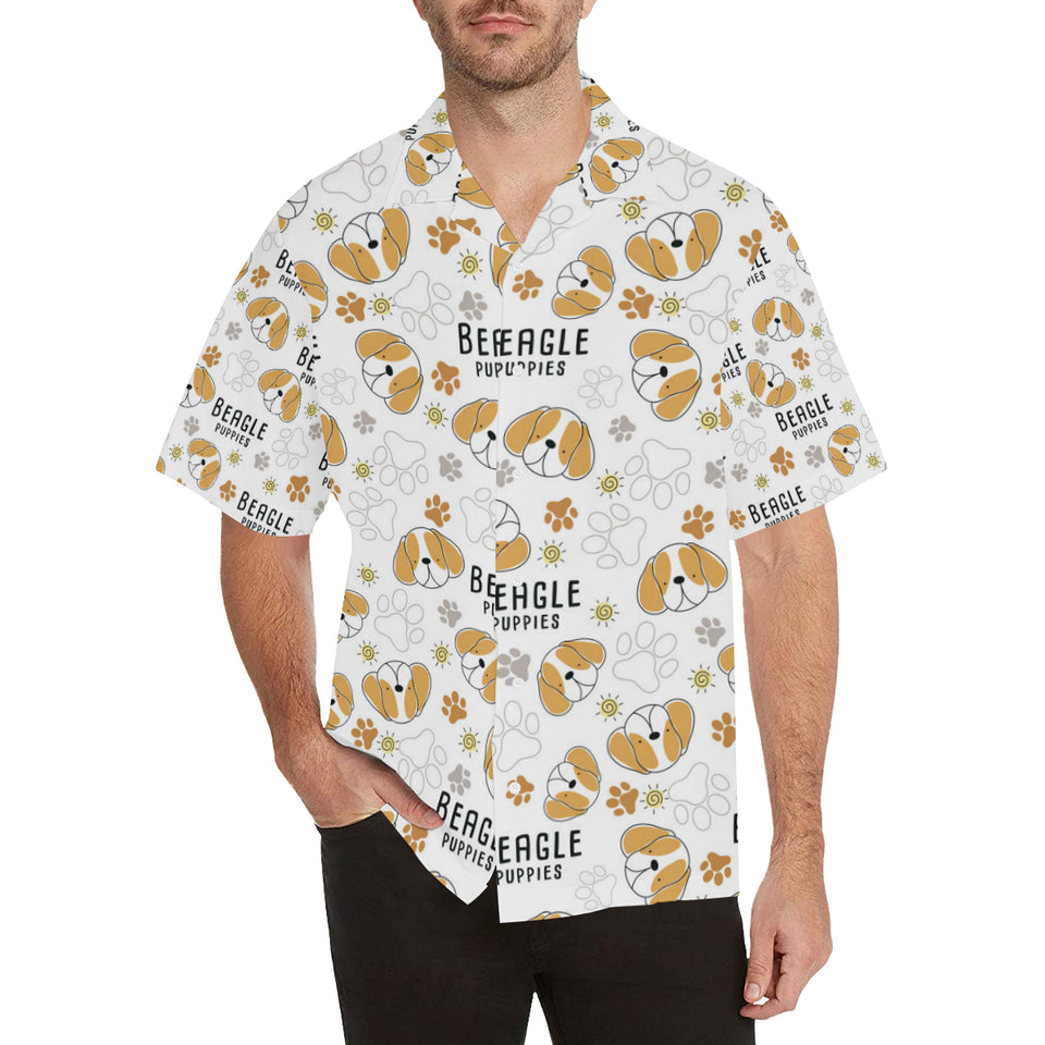 Cute beagle dog pattern background Men's All Over Print Hawaiian Shirt
