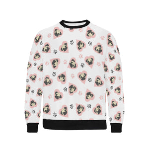 Cute pugs pink heart paw pattern Men's Crew Neck Sweatshirt