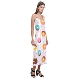 Donut pattern glaze pink background V-Neck Open Fork Long Dress