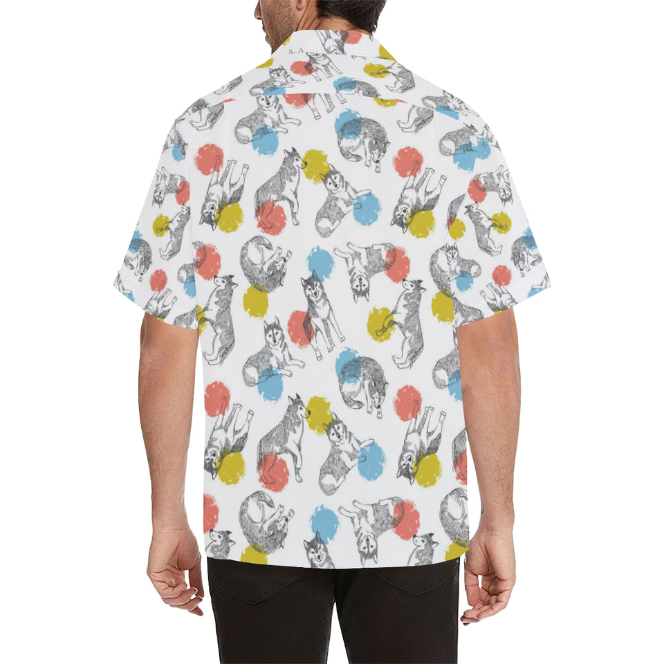 Siberian husky and colorful circle pattern Men's All Over Print Hawaiian Shirt