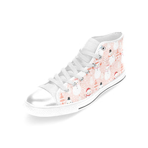 Cute snowman christmas tree snowpink background Women's High Top Canvas Shoes White