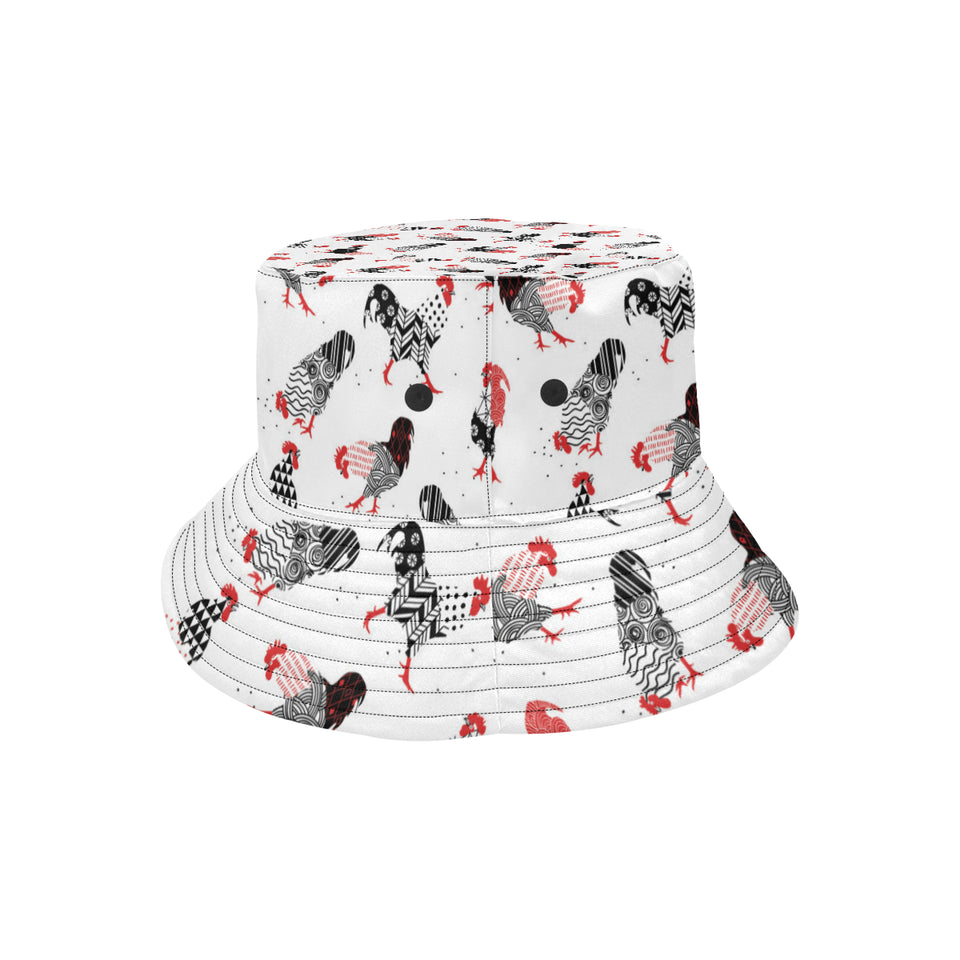 Cool rooster chicken cock floral ornament backgrou Unisex Bucket Hat