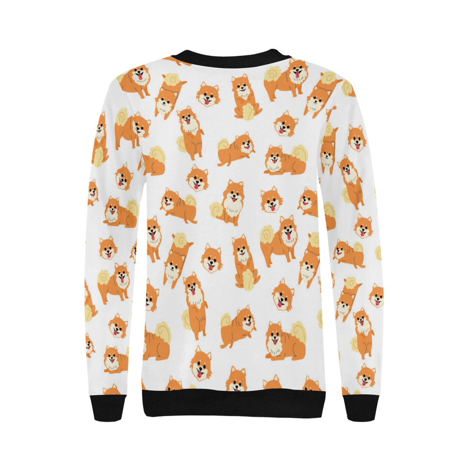 Brown pomeranian pattern Women's Crew Neck Sweatshirt
