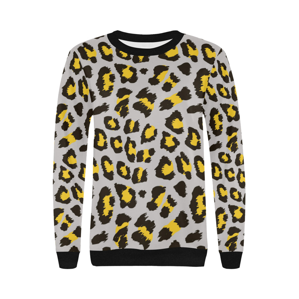Gray Leopard print pattern Women's Crew Neck Sweatshirt