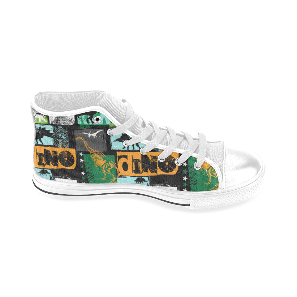 dinosaurs print pattern Men's High Top Canvas Shoes White