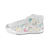 Colorful unicorn pattern Women's High Top Canvas Shoes White