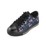 Pink sakura cherry blossom blue background Men's Low Top Canvas Shoes Black