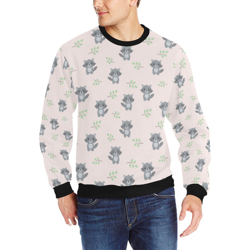 cute raccoons leaves pattern Men's Crew Neck Sweatshirt