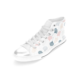 Black Gray Cream coral ginkgo leaves pattern Women's High Top Canvas Shoes White