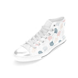 Black Gray Cream coral ginkgo leaves pattern Women's High Top Canvas Shoes White