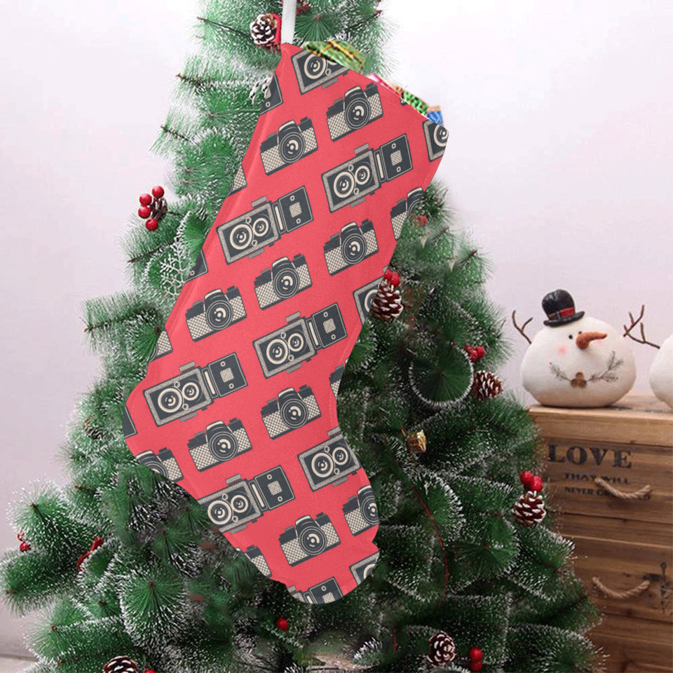 Camera Pattern Print Design 05 Christmas Stocking