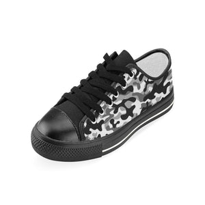 Black white camouflage pattern Kids' Boys' Girls' Low Top Canvas Shoes Black