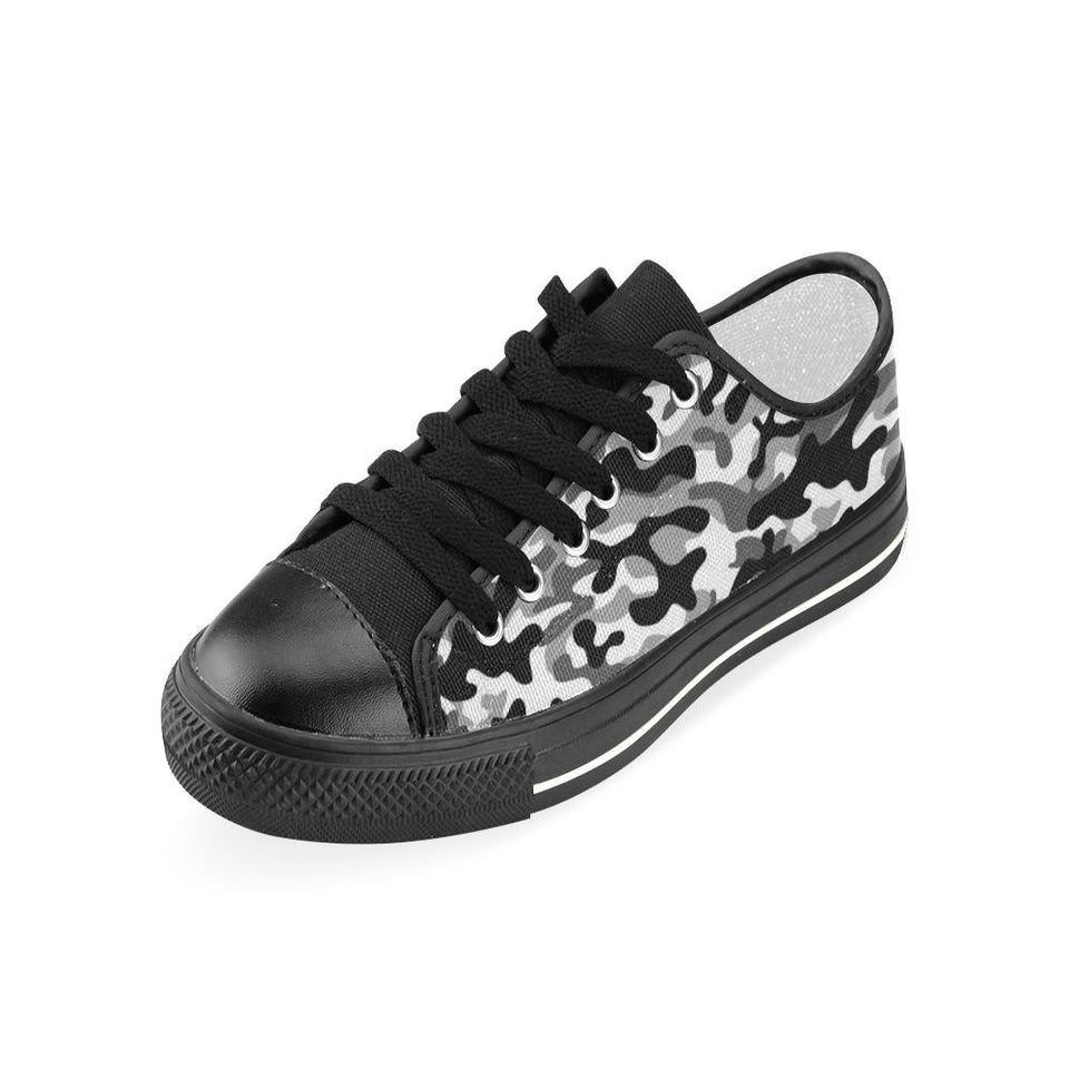 Black white camouflage pattern Kids' Boys' Girls' Low Top Canvas Shoes Black
