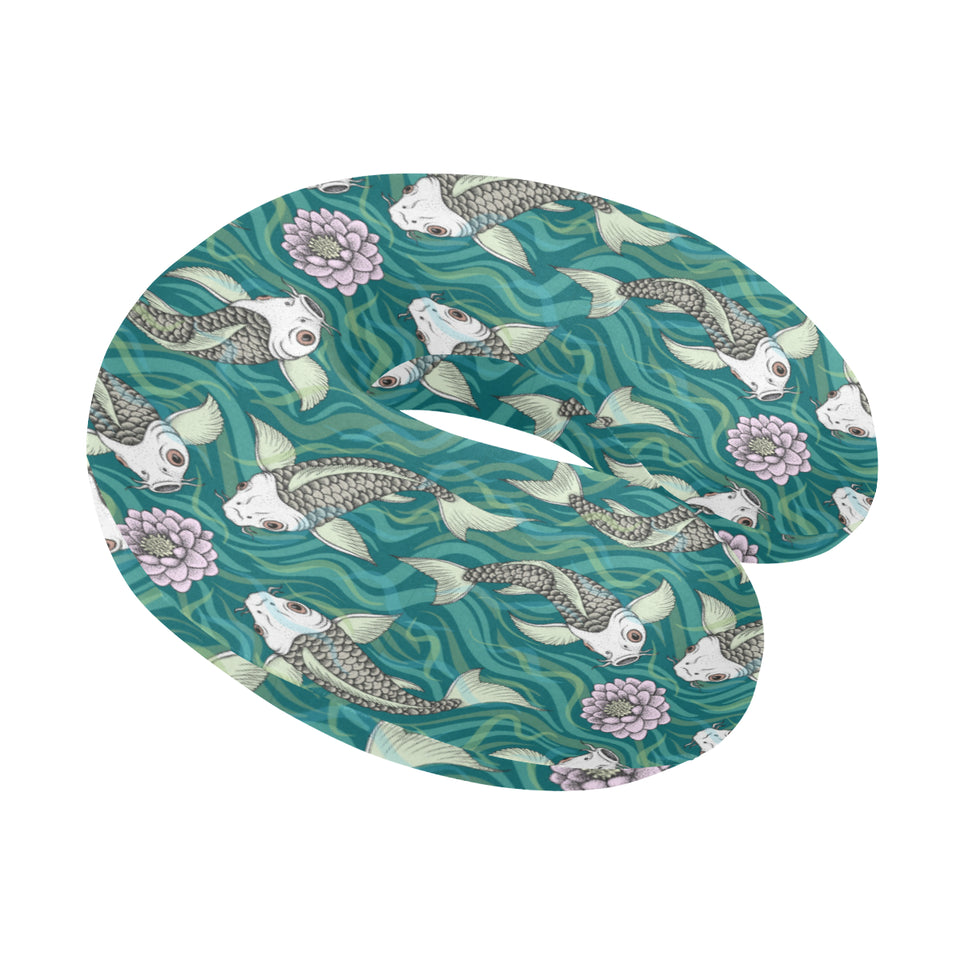 Koi Fish Carp Fish lotus pattern U-Shaped Travel Neck Pillow
