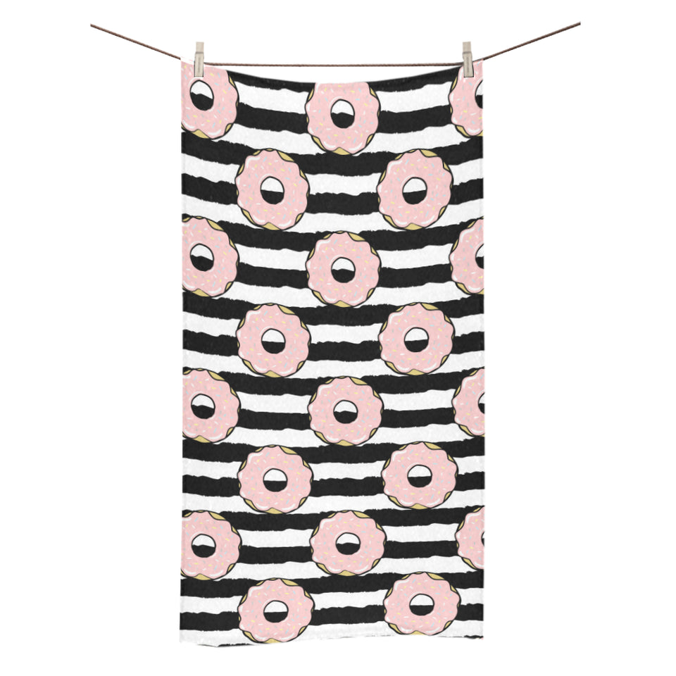Donuts pink icing striped pattern Bath Towel