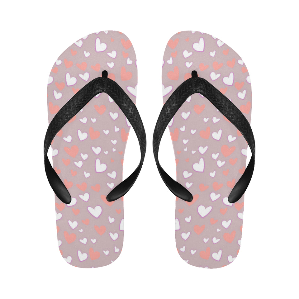 coral white heart pattern Unisex Flip Flops