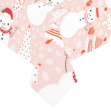 Cute snowman christmas tree snowpink background Tablecloth