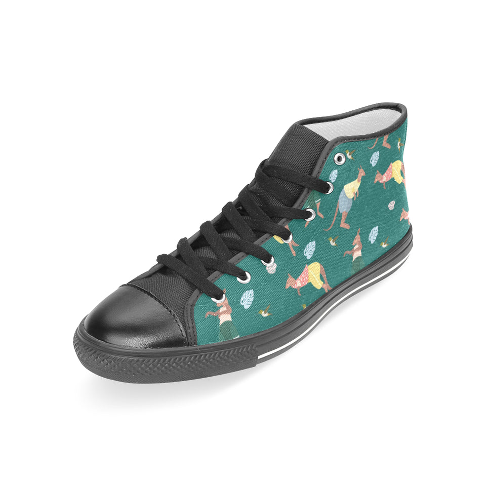 Kangaroo leaves pattern Women's High Top Canvas Shoes Black