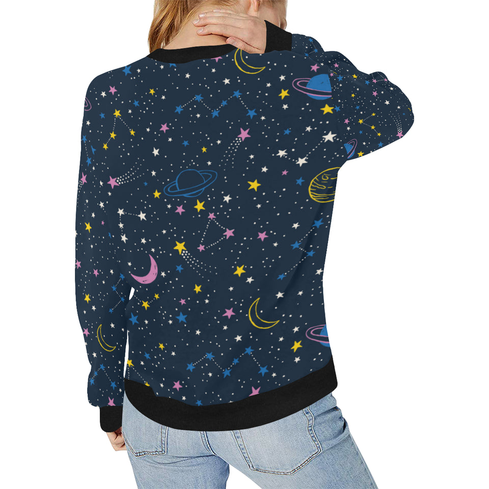 space pattern with planets, comets, constellations Women's Crew Neck Sweatshirt