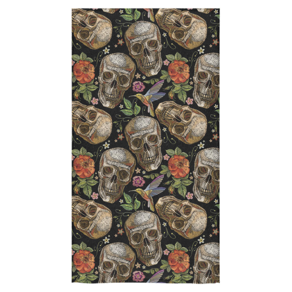 Skull rose humming bird flower pattern Bath Towel