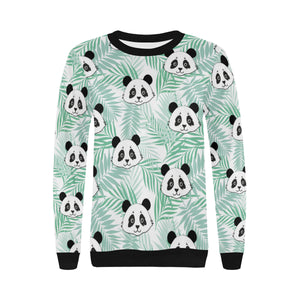 Panda pattern tropical leaves background Women's Crew Neck Sweatshirt