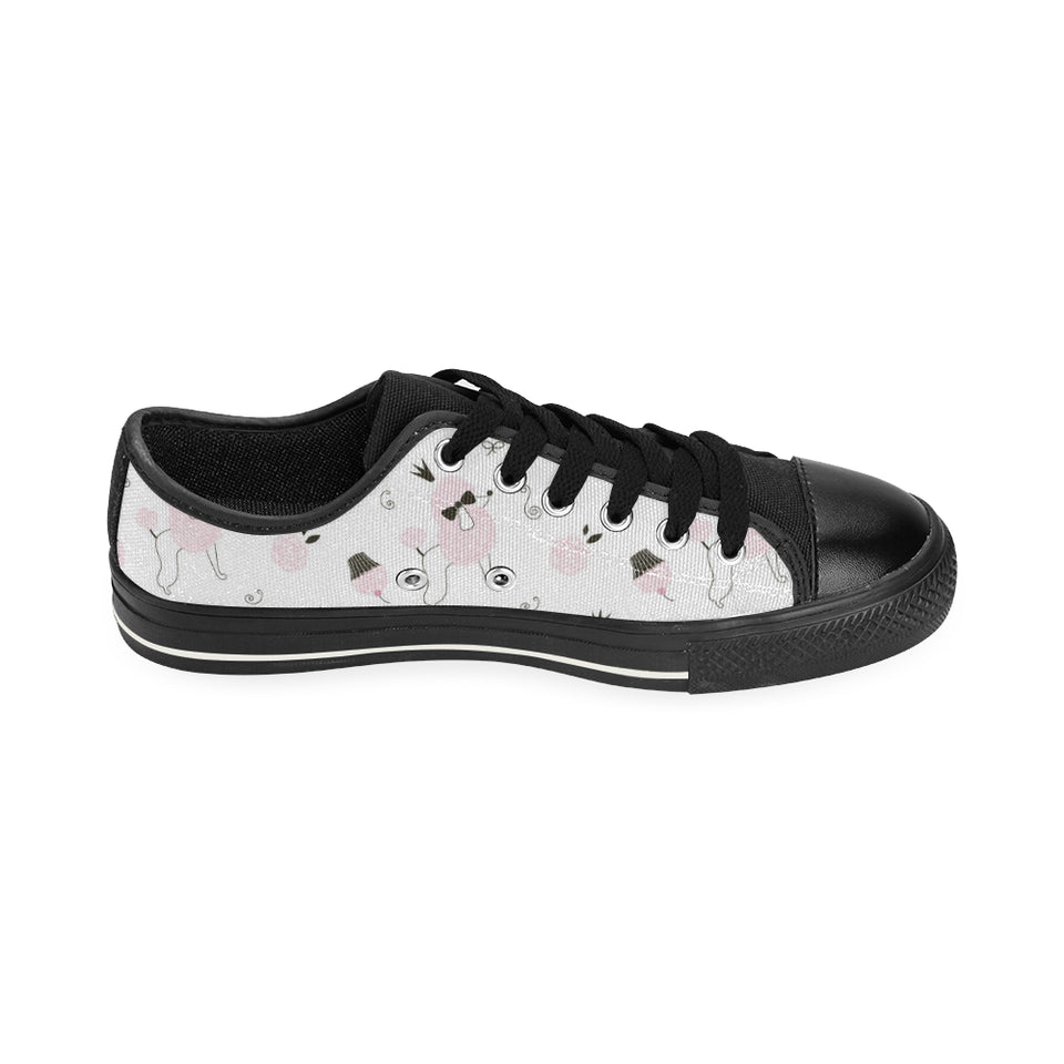 Poodle dog rose cake pattern Men's Low Top Canvas Shoes Black