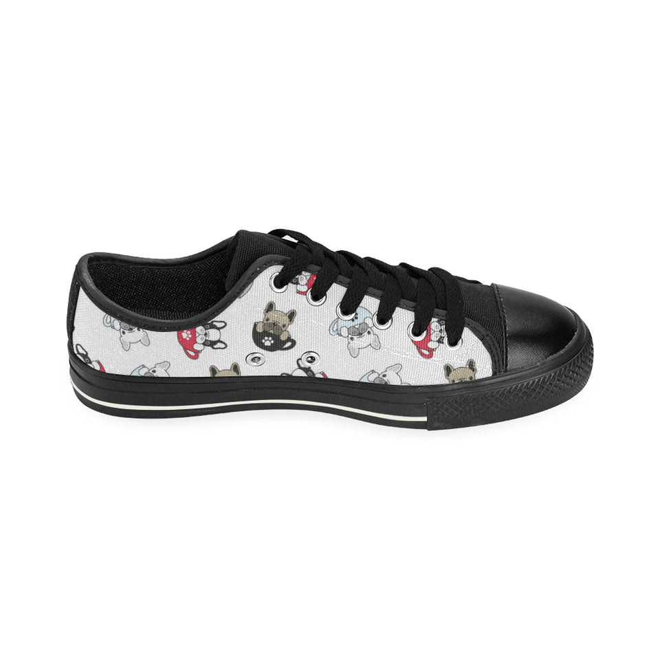 French bulldog cup paw pattern Men's Low Top Canvas Shoes Black