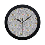 Cute Llama Alpaca pattern Elegant Black Wall Clock