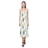Cute cactus pattern V-Neck Open Fork Long Dress