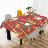 Saxophone cornet pattern red background Tablecloth