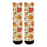 Maple leaf oak leaf acorns beige striped backgroun Crew Socks