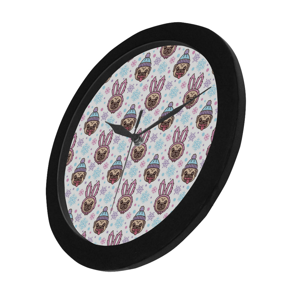 Cute pug hat rabbit costume pattern Elegant Black Wall Clock