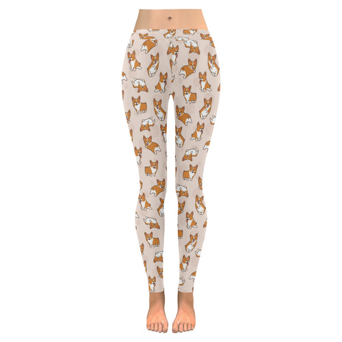 Cute Corgis Pattern pink background Women's Legging Fulfilled In US