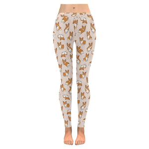 Cute Corgis Pattern pink background Women's Legging Fulfilled In US