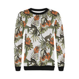 Monkey red hibiscus flower palm leaves floral patt Women's Crew Neck Sweatshirt