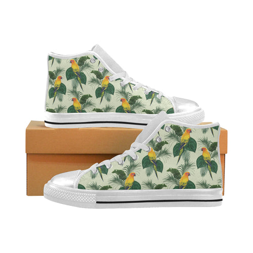 Beautiful parrot palm leaves pattern Women's High Top Canvas Shoes White