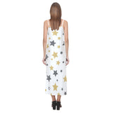 hand drawn gold black star pattern V-Neck Open Fork Long Dress