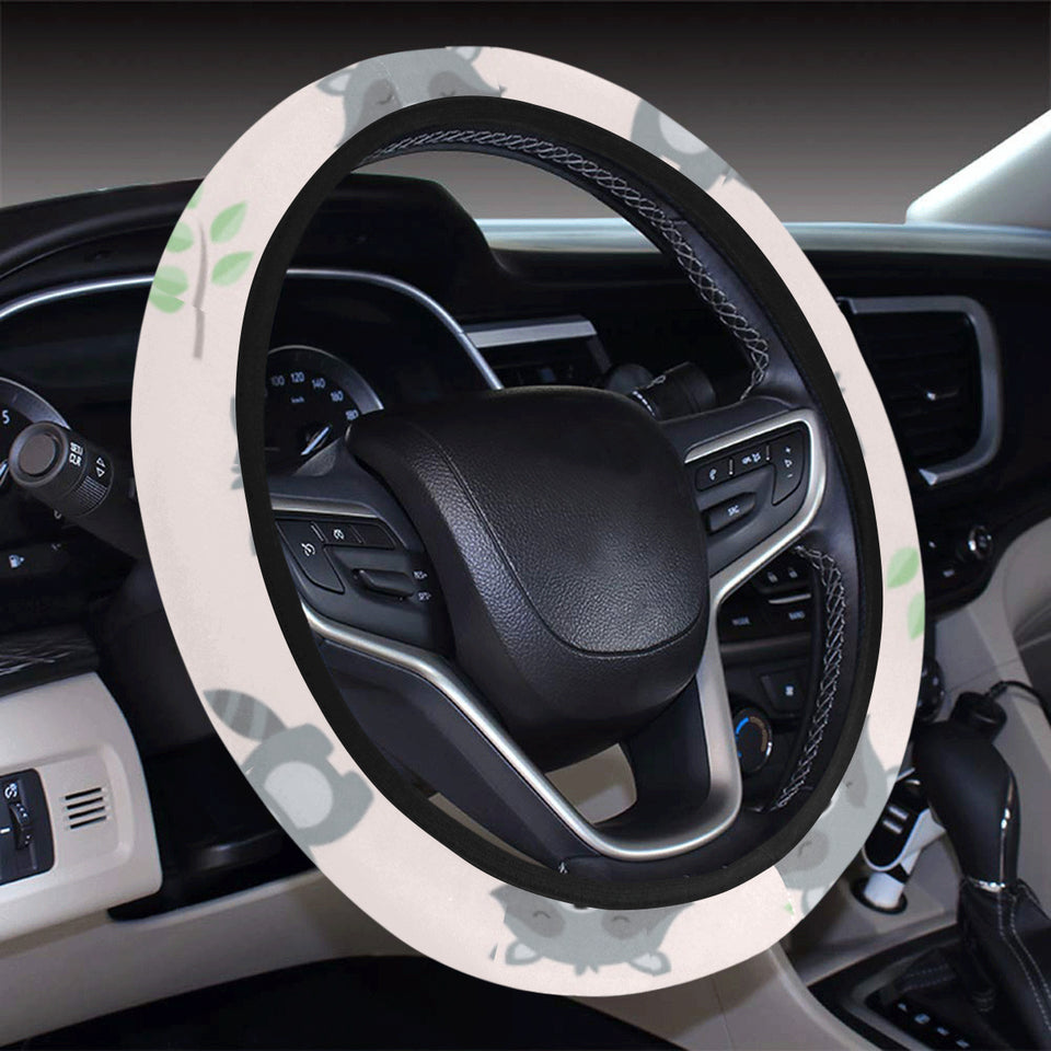cute raccoons leaves pattern Car Steering Wheel Cover