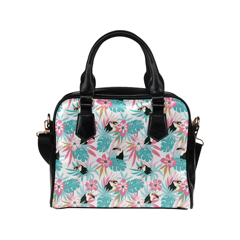 Toucan tropical flower leave pattern Shoulder Handbag