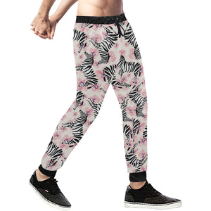 Zebra pink flower background Unisex Casual Sweatpants