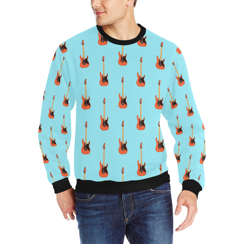 electric guitar pattern light blue background Men's Crew Neck Sweatshirt