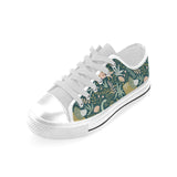 dinosaurs tropical leaves flower pattern Men's Low Top Shoes White