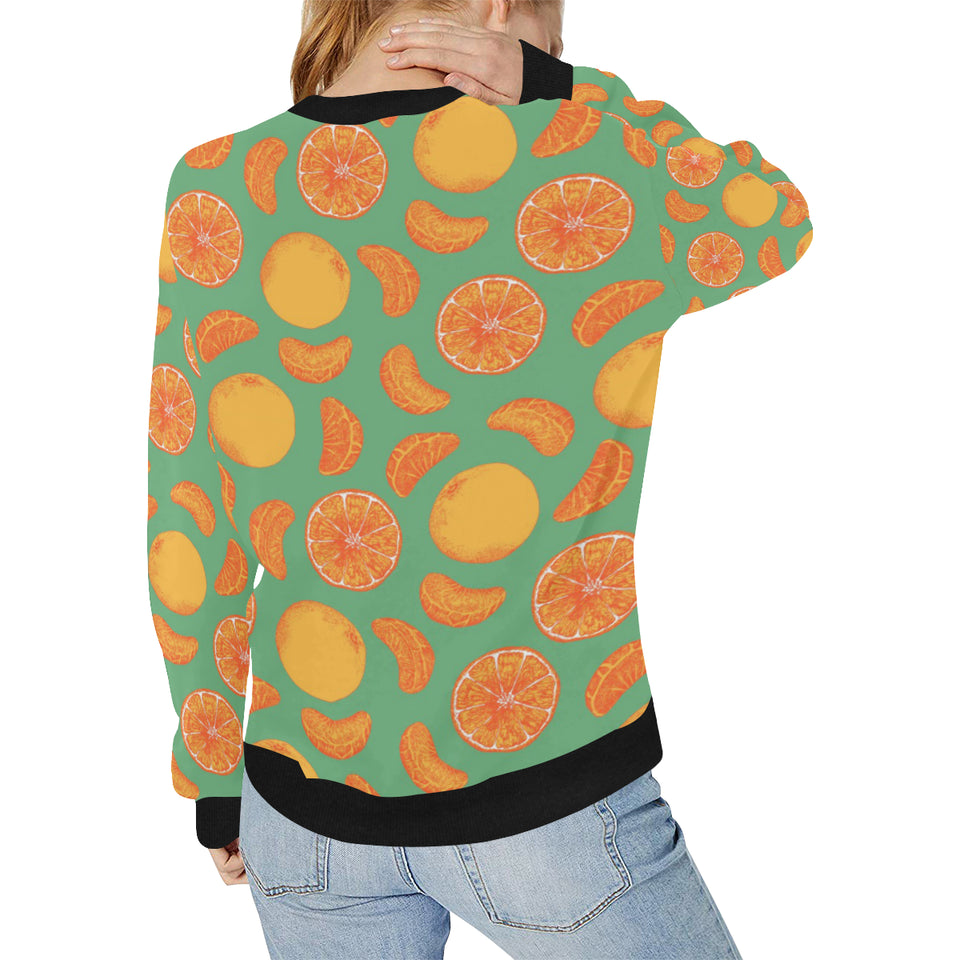 orange fruit pattern green background Women's Crew Neck Sweatshirt