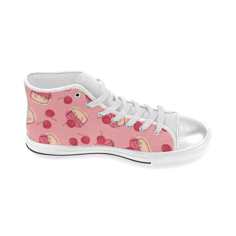 Cake cherry pattern Women's High Top Canvas Canvas Shoes White