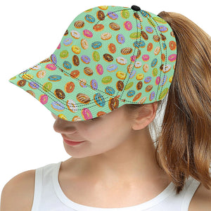 Colorful donut pattern green background All Over Print Snapback Cap